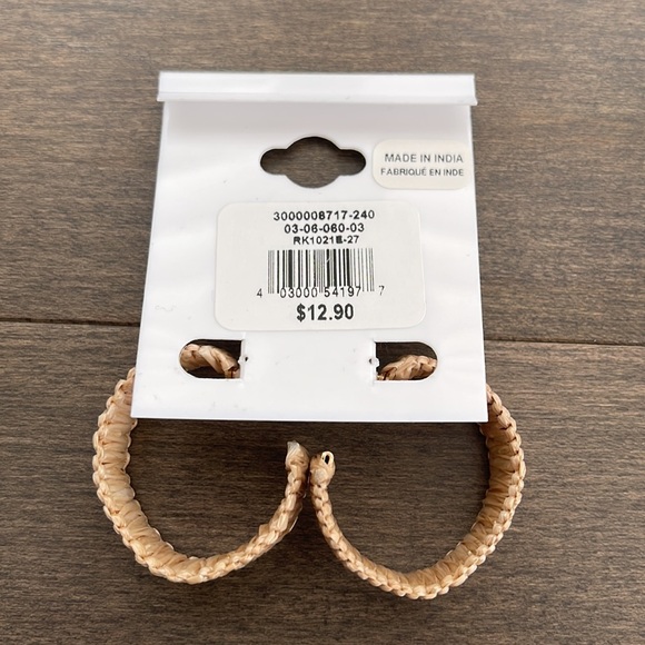 RICKI’S Mini Straw Hoop Earrings, Light Tan Gold Post-Back, Fashion Jewellery - Picture 3 of 3